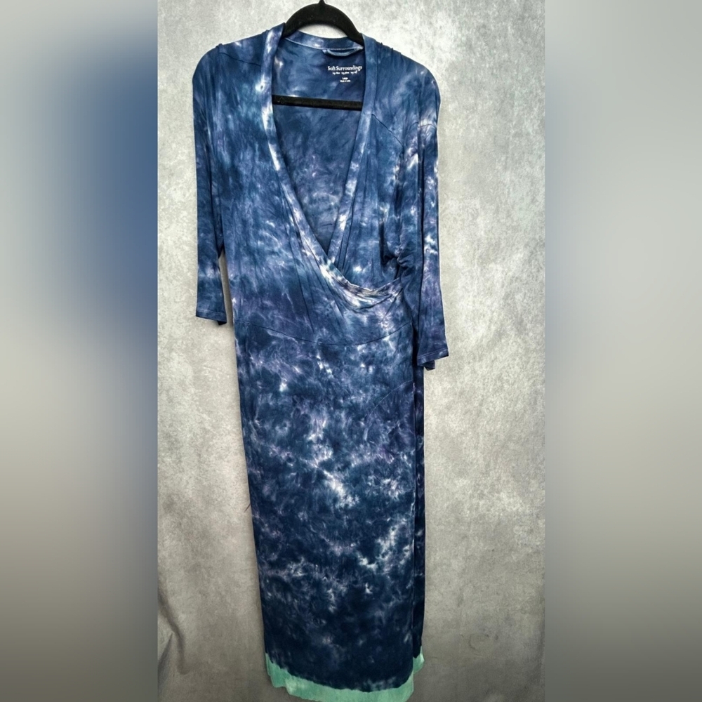 Soft Surroundings Women's Blue Himilaya Dress Indigo Tie Dye Large Jersey Knit